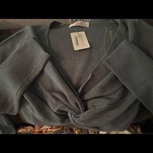 Krush Gray V-Neck Sweater with Knotted Detail